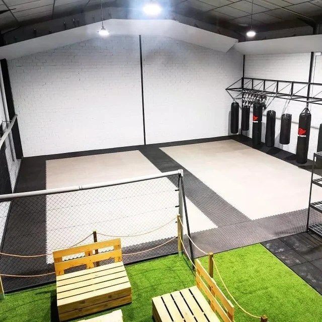 Professionele vechtsport training ruimte met tatami puzzelmatten vloer